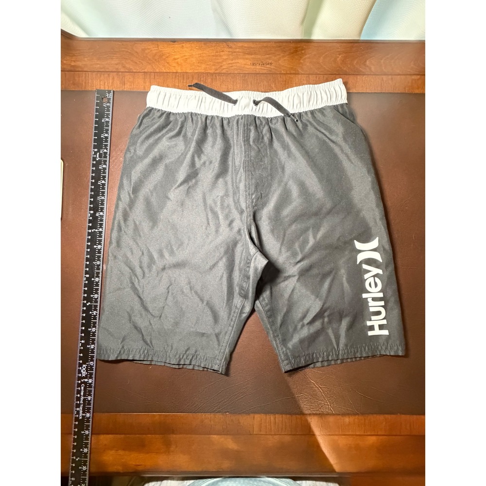 Hurley Boys Board Shorts Black White Logo Swim Trunks Size Medium M